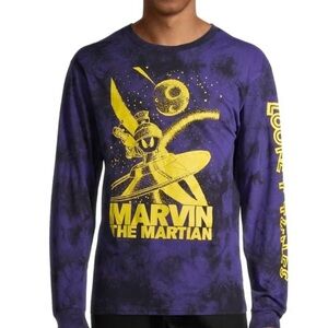 Looney Tunes Unisex Marvin the Martian Purple Tie-Dye Long Sleeve Shirt Sz 3X